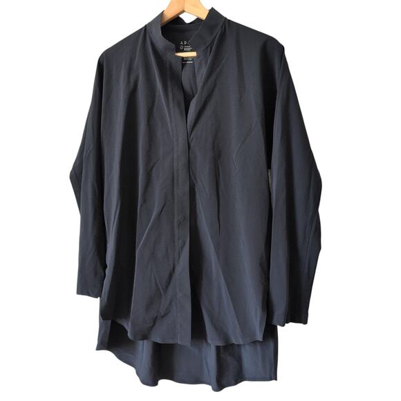 ADAY Something Borrowed Shirt Large - Dark Navy Blue Travel Commute Snap Relaxed - Picture 6 of 10